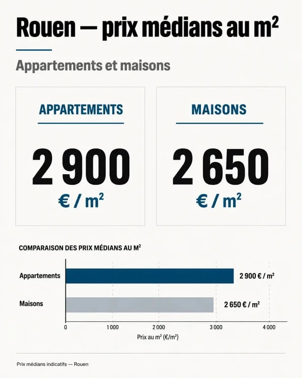 Infographie des prix de l'immobilier à Rouen par type de bien