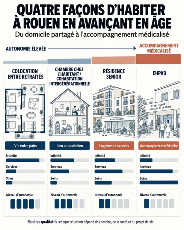 Infographie comparative sur la colocation senior à Rouen et les autres solutions de logement