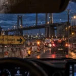 Travaux Rouen : rue et ponts avec chantiers de réseaux, cônes et barrières